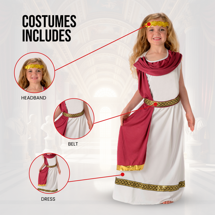 Girls Imperial Roman Empress Fancy Dress Kids Costume