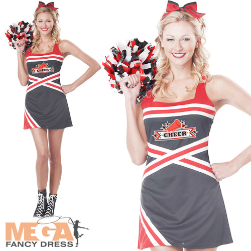 Ladies Cheerleader with Pom Poms Sports Fancy Dress