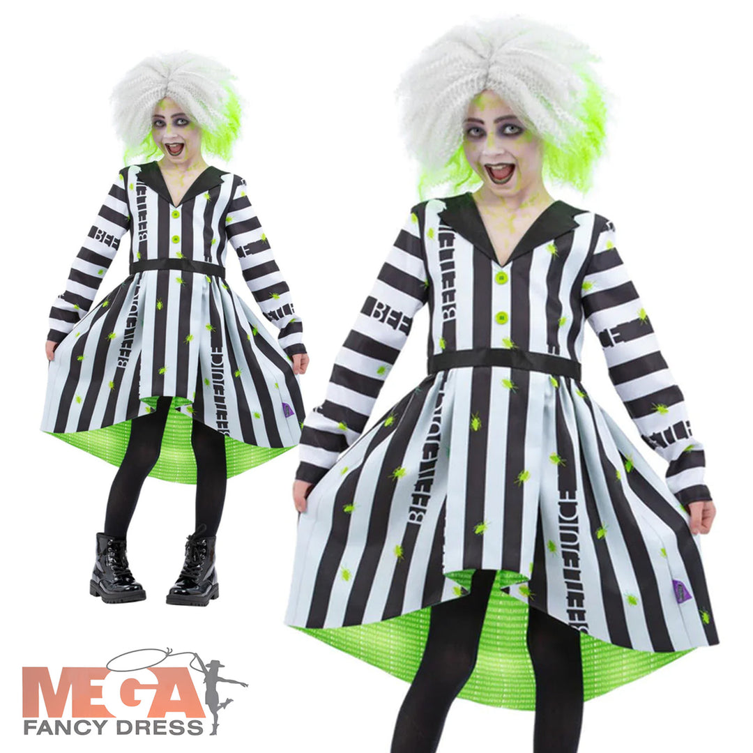 Girls Beetlejuice Halloween Fancy Dress Costume