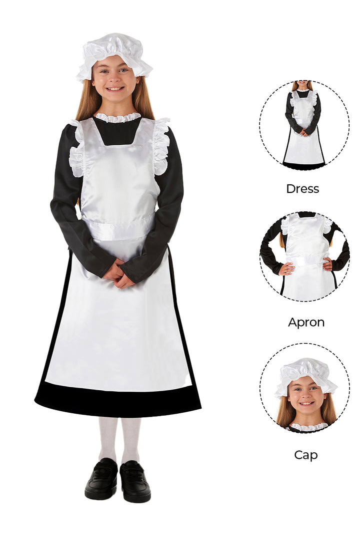 Victorian Girl Kids Maid Fancy Dress Costume