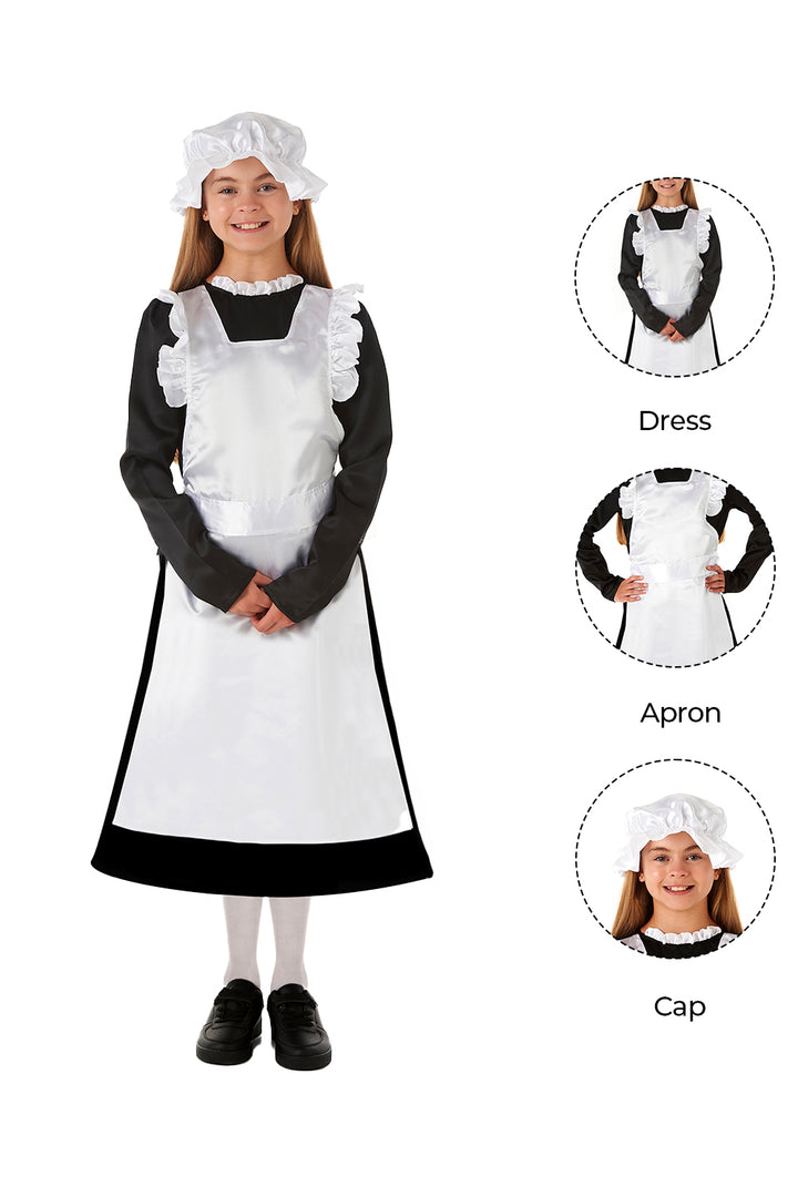Victorian Girl Kids Maid Fancy Dress Costume