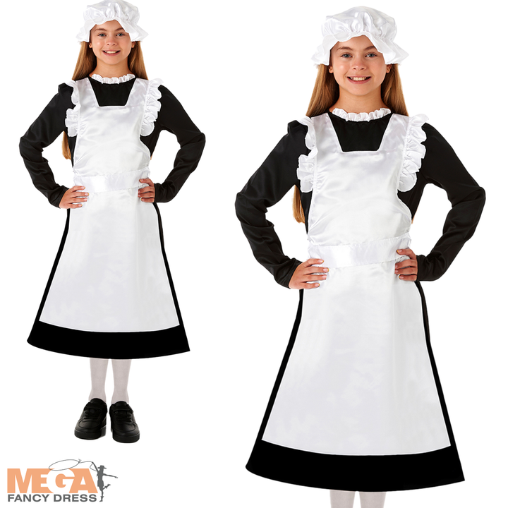 Victorian Girl Kids Maid Fancy Dress Costume