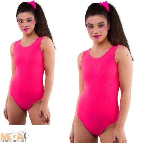 80s Neon Pink Leotard Medium