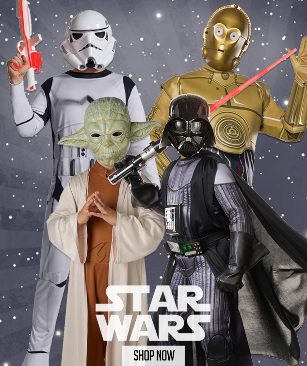 Star Wars Jedi, Yoda, c3po and Darth Vader costumes.
