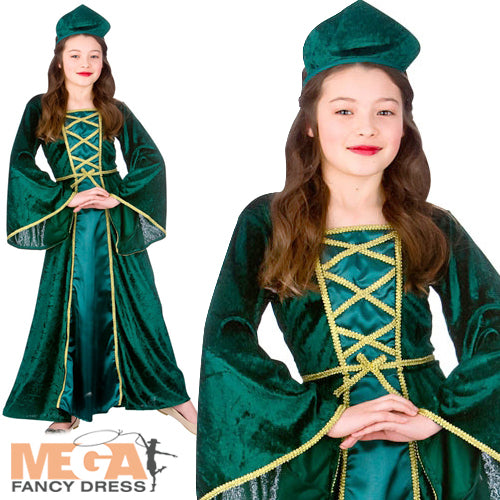 Girls Medieval Tudor Princess Book Character Fancy Dress Costume
