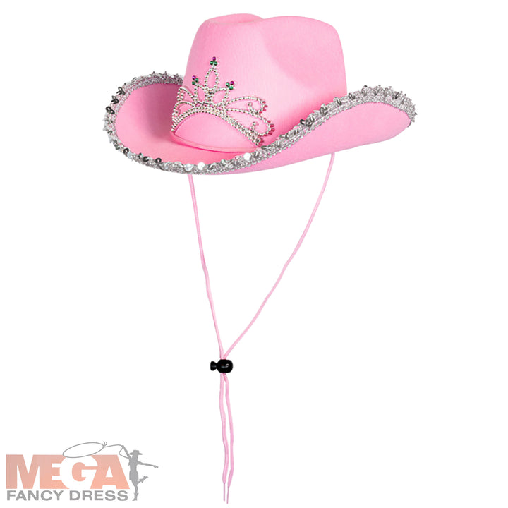 Girls Pink Cowgirl Hat with Tiara Cowboy Festival Costume Accessory