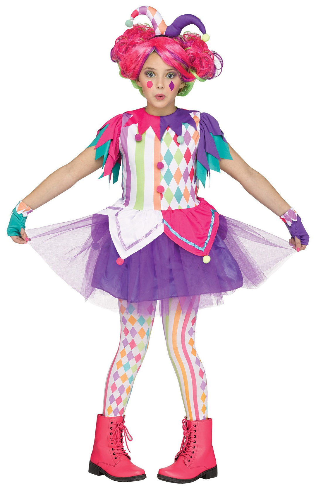 Girls Rainbow Harlequin Carnival Jester Costume