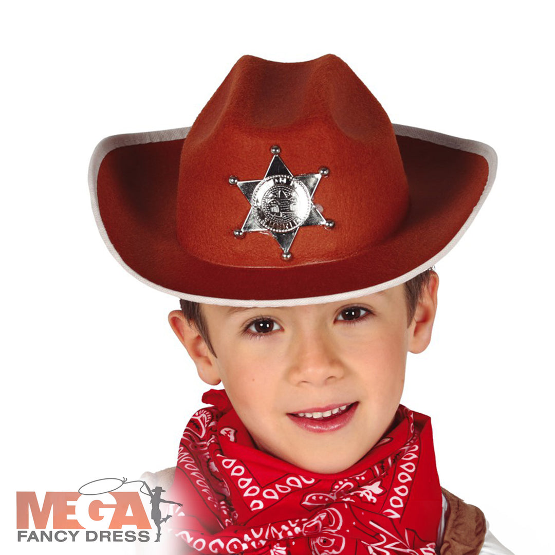 Kids Felt Sheriff's Brown Hat Wild Western Cowboy Fancy Dress Accessory