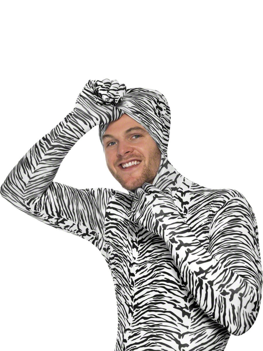 Men's Zebra 2nd Skin Fancy Dress Zoo Animal Lycra Bodysuit Costume