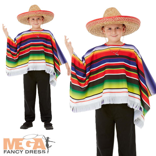 Mexican Poncho Costume for Kids Cultural Outfit