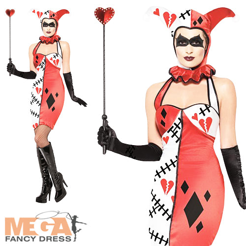 Ladies Circus Cirque Sinister Jester of Broken Hearts Costume