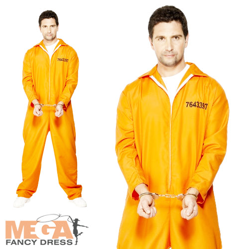 Escaped Prisoner Men's Orange Boiler Suit Costume