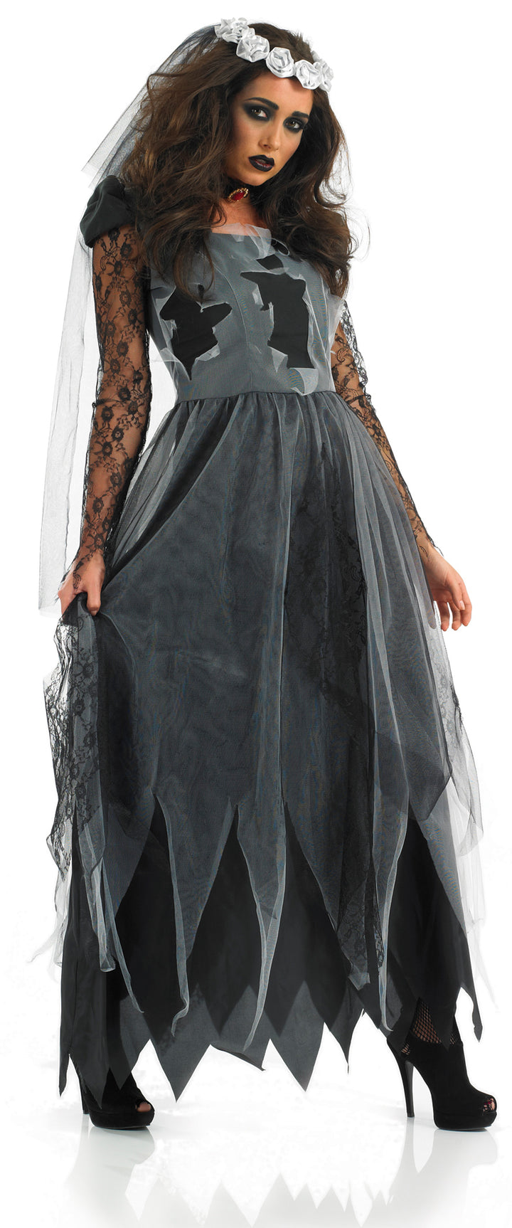 Ladies Black Corpse Bride Halloween Fancy Dress Costume