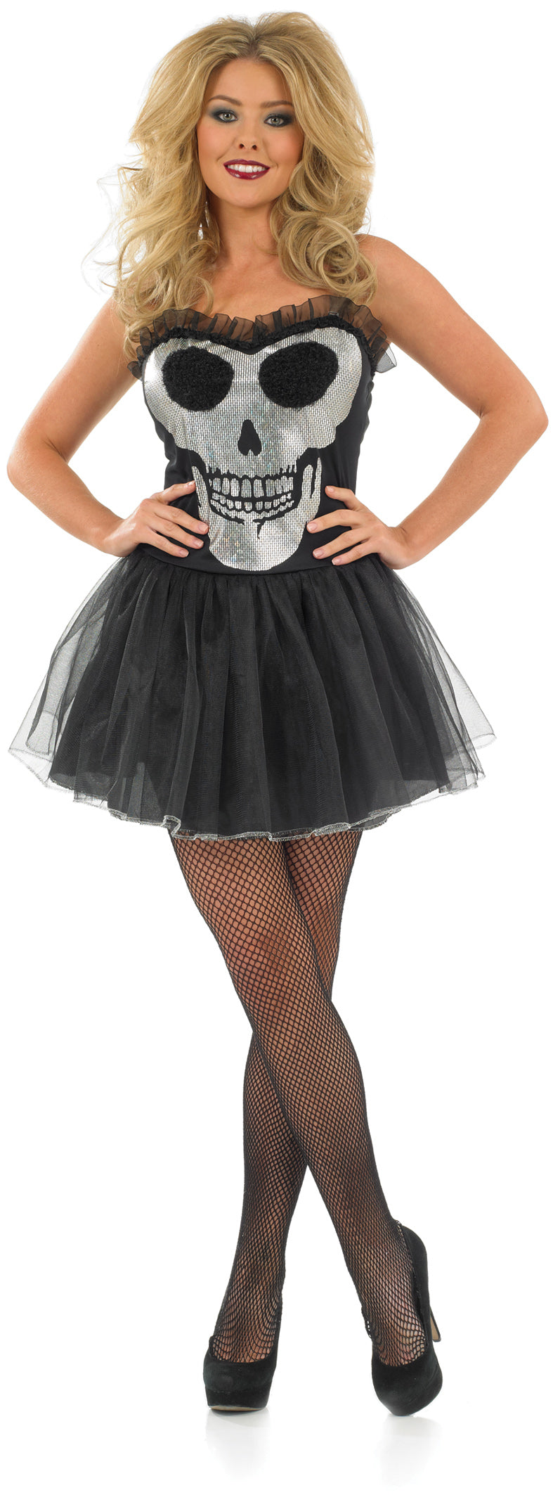 Halloween Ladies Glitzy Skull Tutu Fancy Dress Costume