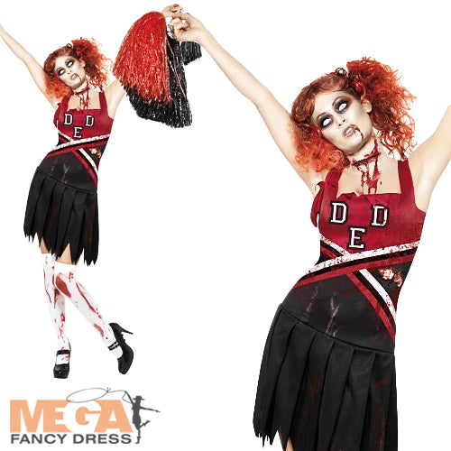 Ladies Halloween Zombie Cheerleader Fancy Dress Costume
