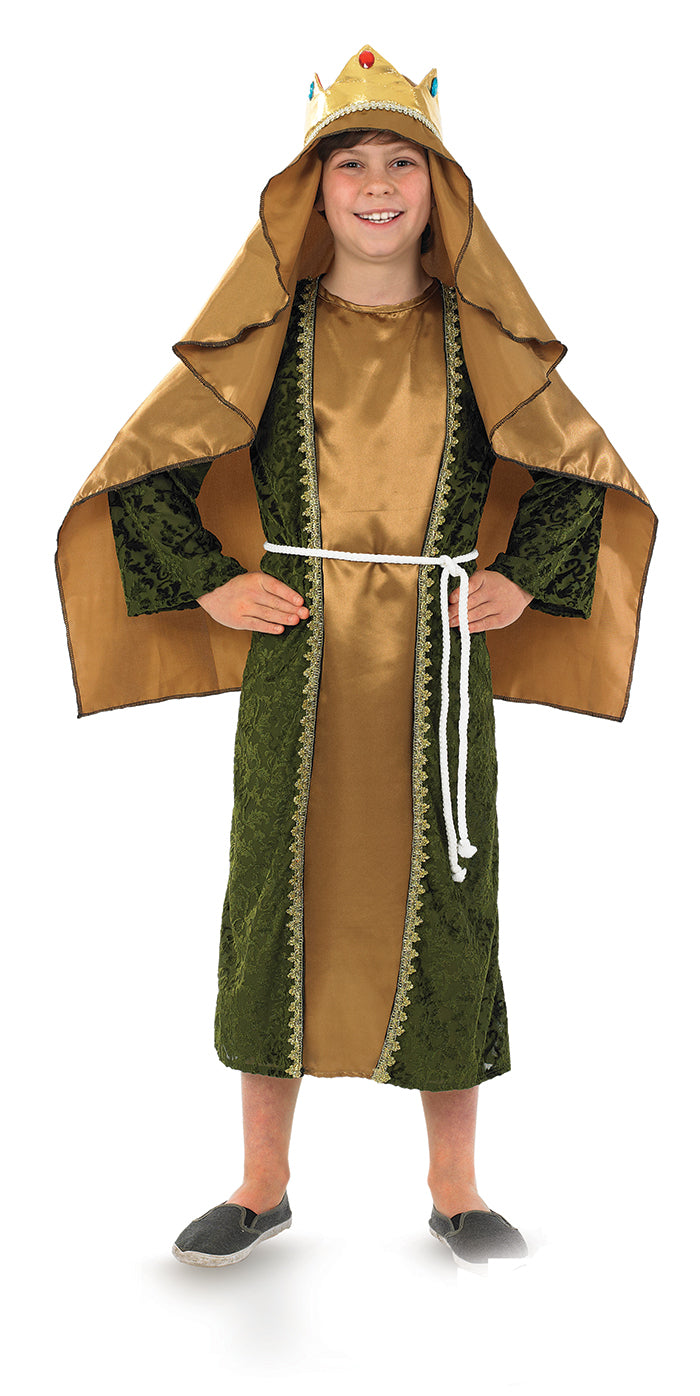 Boys Gold Wise Man King Christmas Nativity Costume + Crown