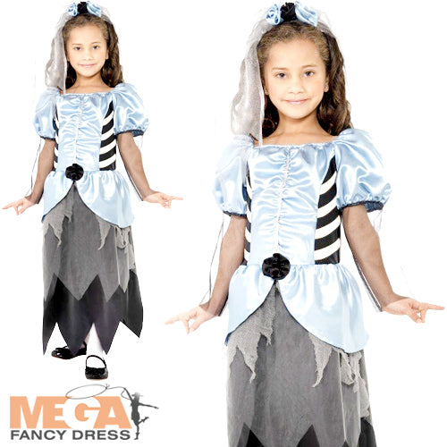 Girls Gothic Zombie Bride Scary Undead Halloween Costume