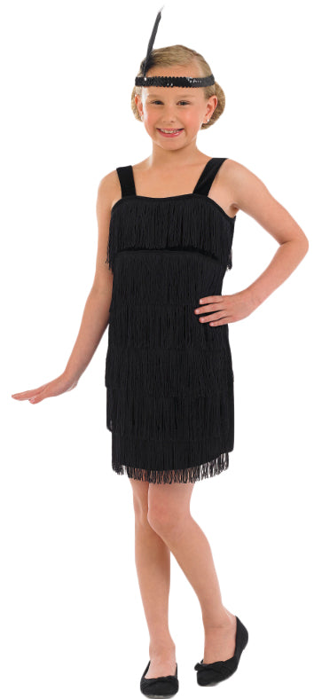 1920s Girls Black Flapper Dress