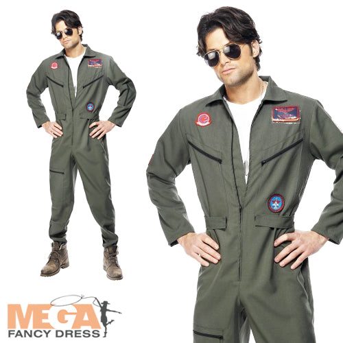 Men's Top Gun Deluxe 1980s Pilot Army Uniform Costume