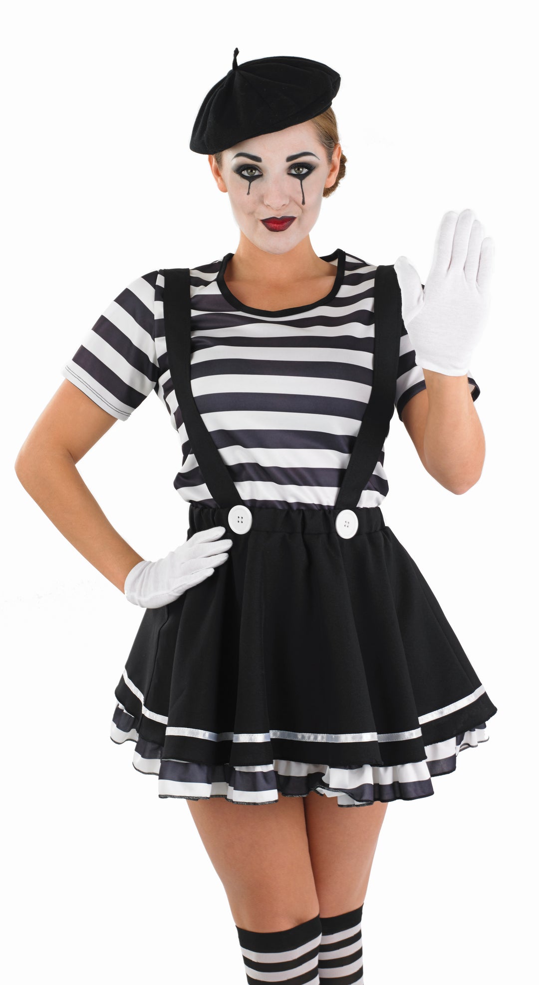 Ladies Mime Artiste Fancy Dress French Circus Costume