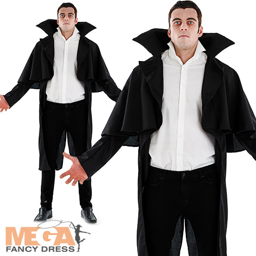 Mens Black Vampire Coat Gothic Fancy Dress