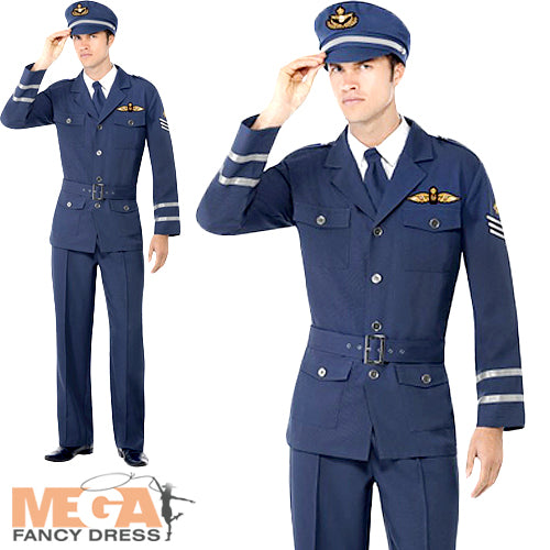 Mens Air Force Captain 1940s Pilot Military Fancy Dress Costume