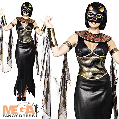 Ladies Bastet Cat Goddess Egyptian Halloween Fancy Dress Costume