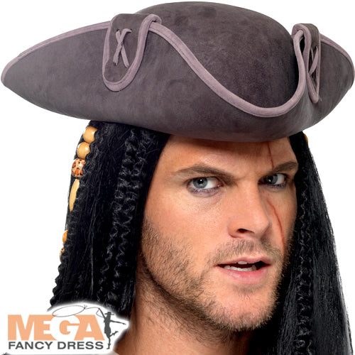 Adults Tricorn Pirate Captain Hat Caribbean Accessory