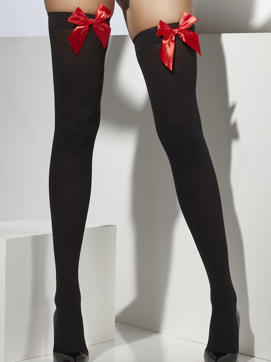 Ladies Black Stockings with Red Bows