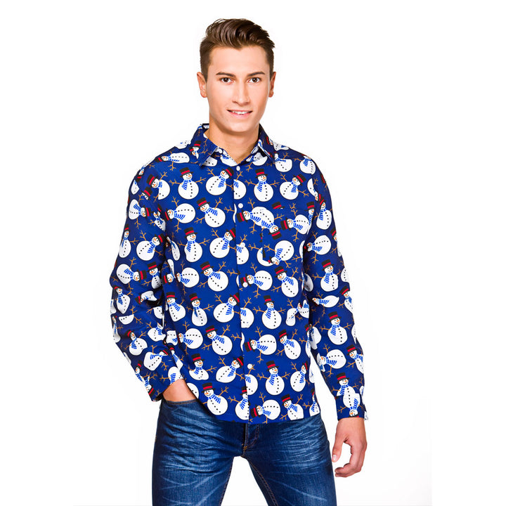 Men's Snowman Print Christmas Holiday Shirt