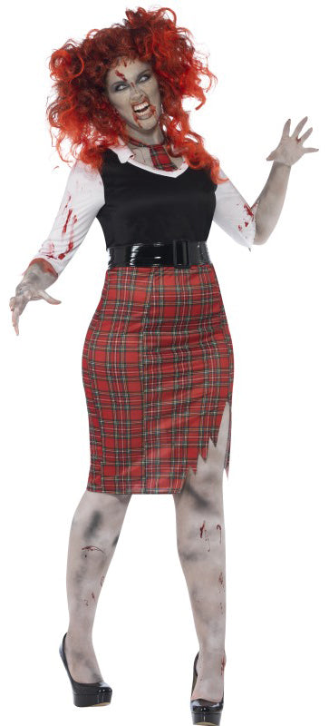 Curves Spooky Zombie School Girl Ladies Costume