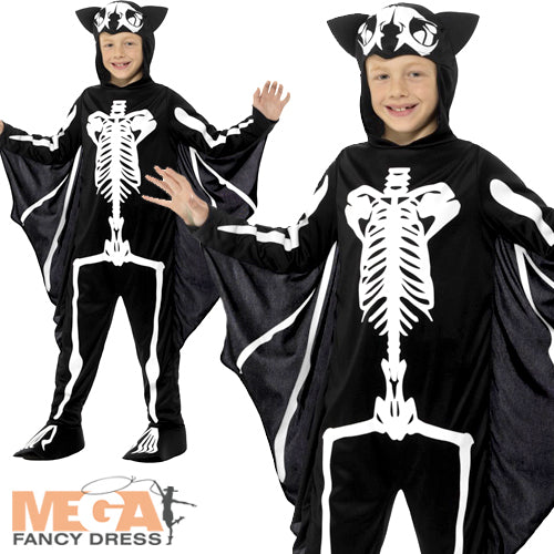 Kids Bat Skeleton Fancy Dress Gothic Halloween Animal Costume