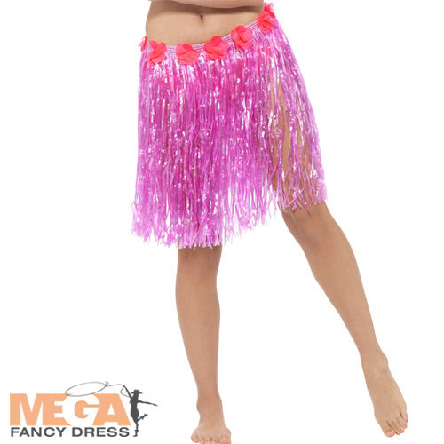 Hawaiian Hula Skirt with Flowers Pink Tropical Costume