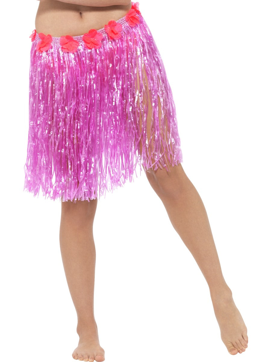 Hawaiian Hula Skirt with Flowers Pink Tropical Costume