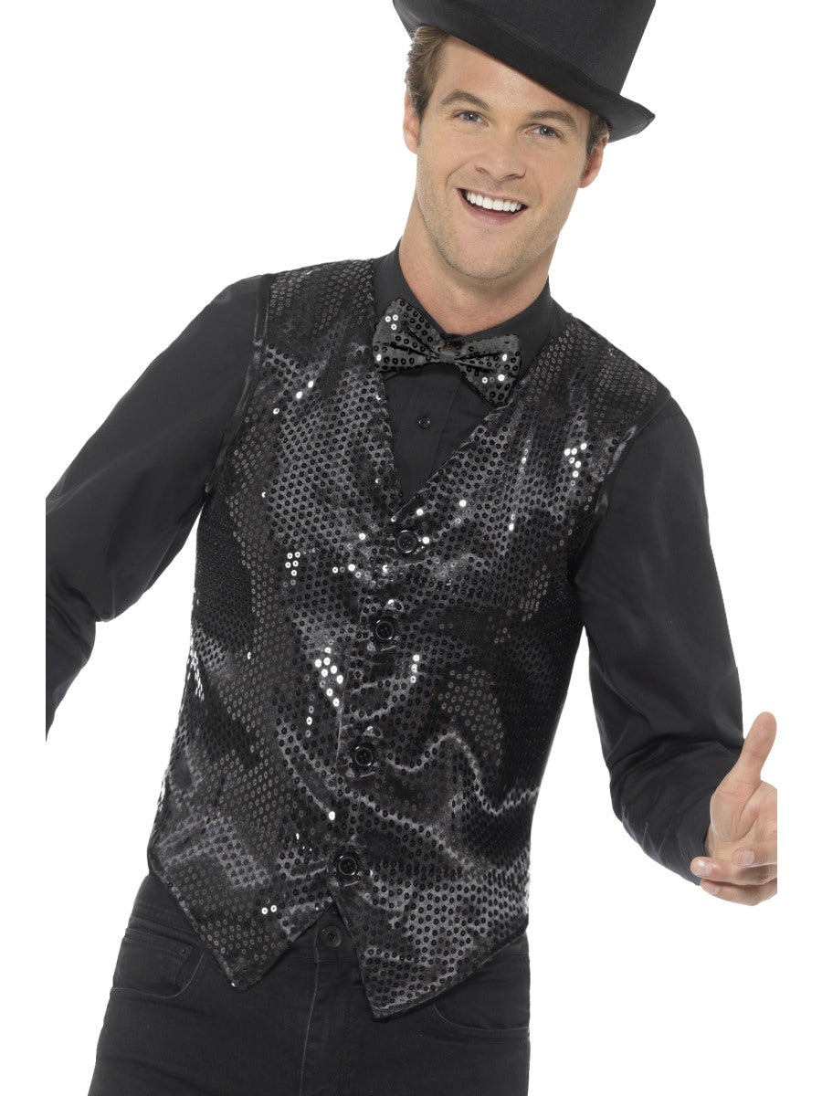 Sophisticated Black Sequin Waistcoat