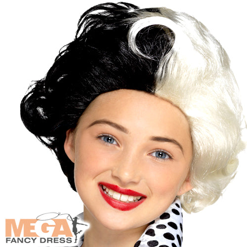 Girls Cruella De Ville Book Day Costume Accessory Wig