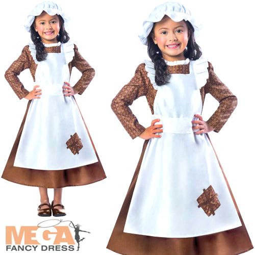 Girls Victorian Poor Maid Fancy Dress Costume