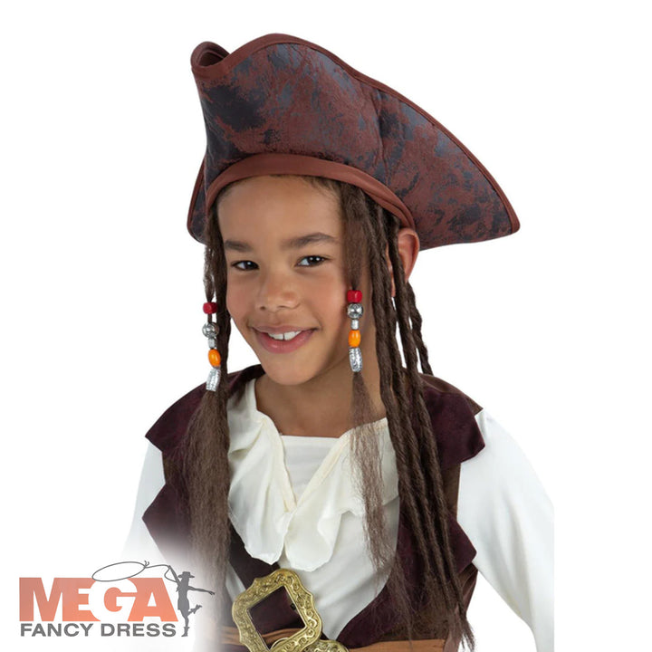 Boy's Kid Pirate Hat with Dreadlocks Book Day Costume Accessory