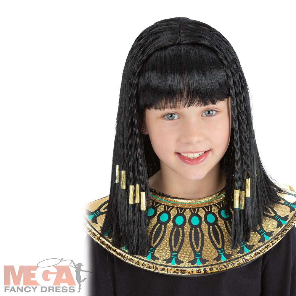Girls Cleopatra Wig Kids Book Day Egyptian Costume Accessory