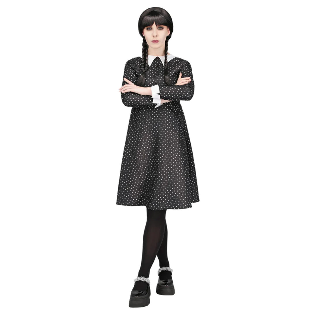 Ladies Gothic School Girl Spotty Fancy Dress Halloween Costume