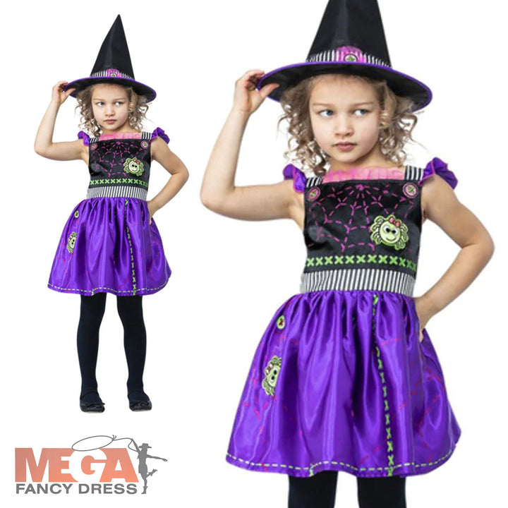Girls Stitch Witch Halloween Fancy Dress Costume