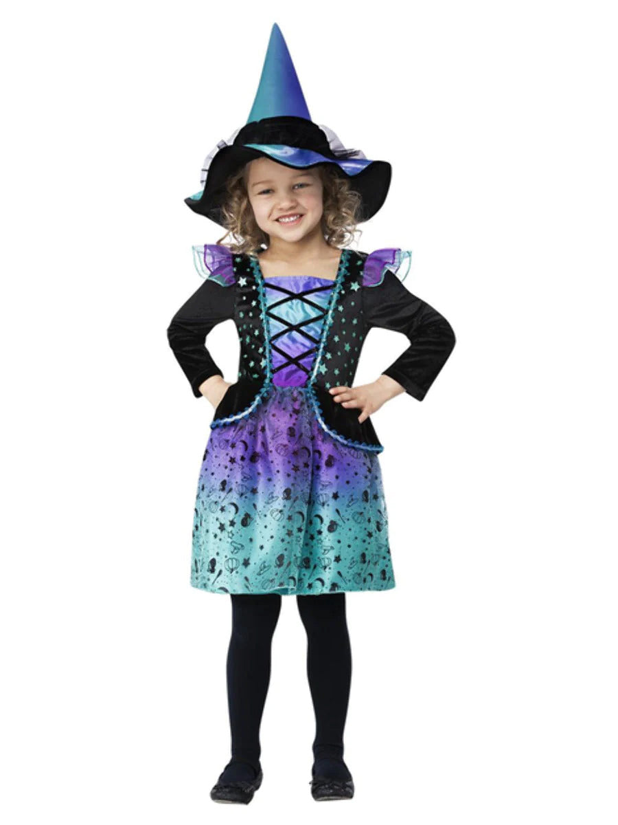 Girls Cosmic Witch Halloween Fancy Dress Witches Costume Outfit