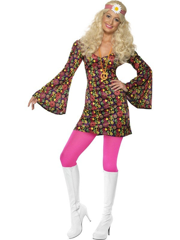 Ladies Peace Hippie 60s 70s Hippy 1960s Fancy Dress Costume
