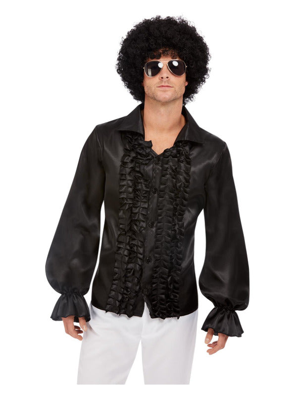 Mens Black 60s Ruffled Shirt Retro Outfit