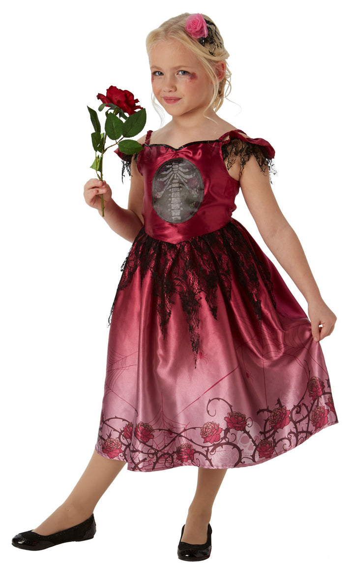 Girls Skeleton Zombie Bride Rags & Roses Halloween Costume