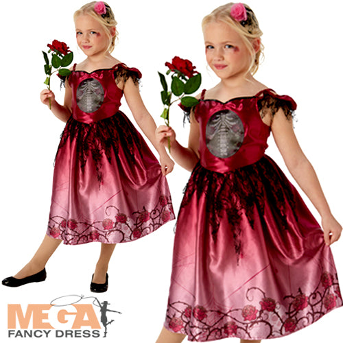 Girls Skeleton Zombie Bride Rags & Roses Halloween Costume