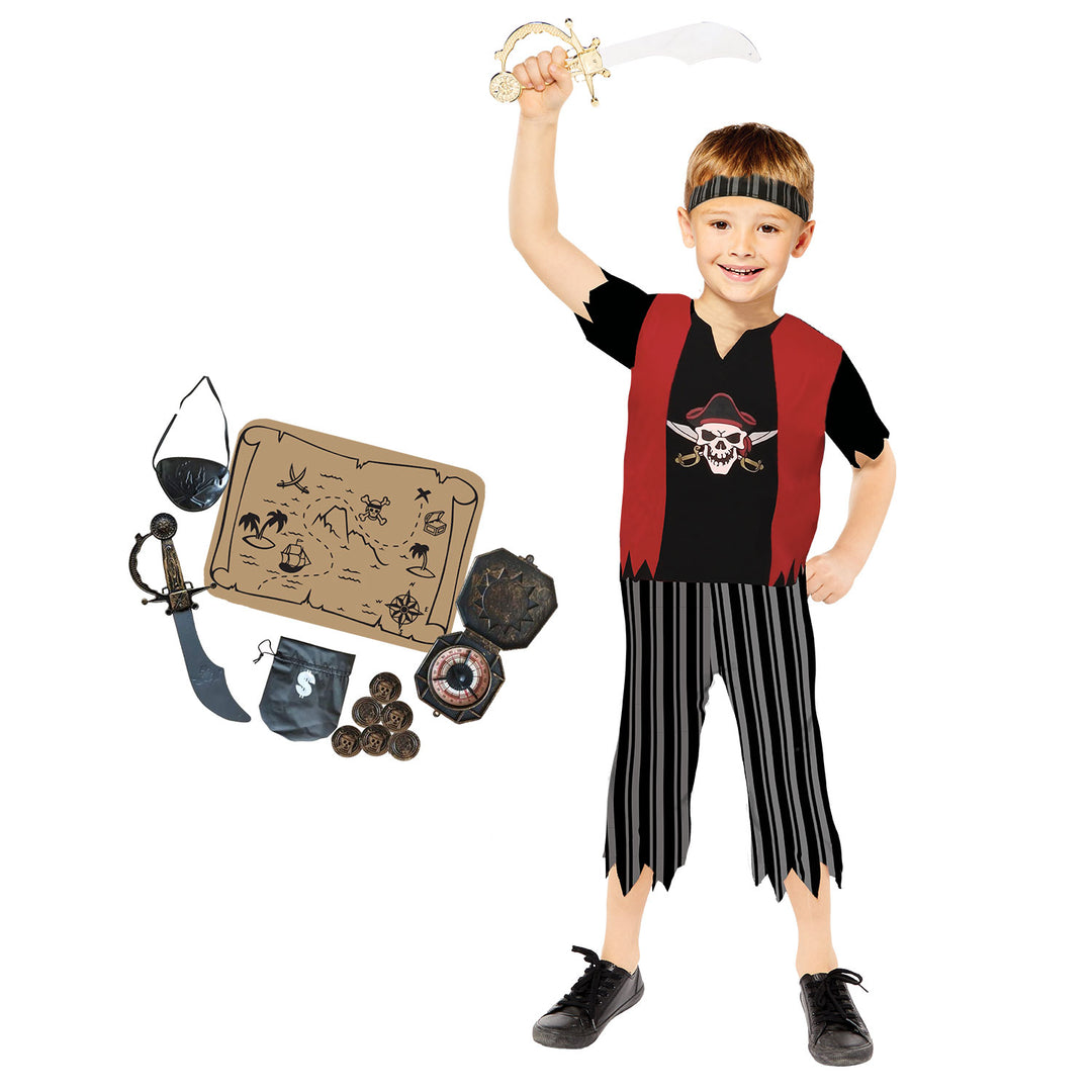 Kids Pirate Boy Costume and Accessory Complete Set
