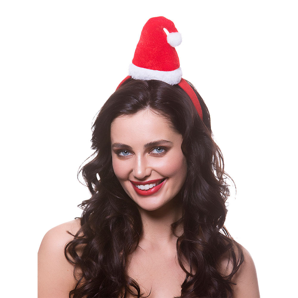 Velour Santa Hat on Headband Christmas Costume Accessory