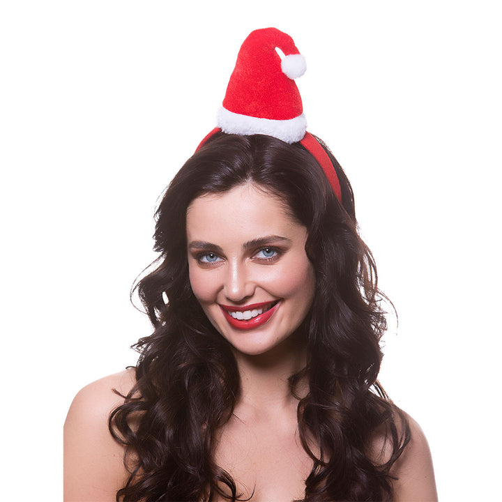 Velour Santa Hat on Headband Christmas Costume Accessory