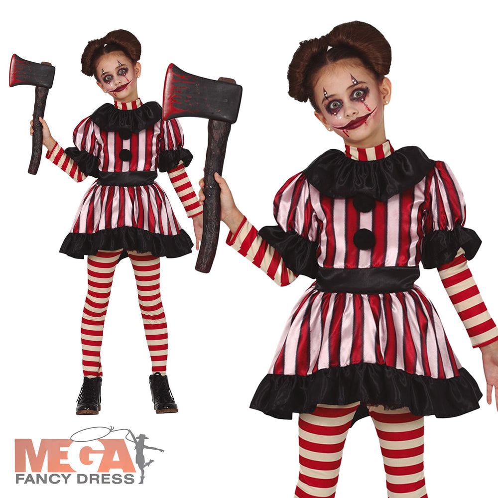 Girls Vintage Clown Scary Halloween Costume